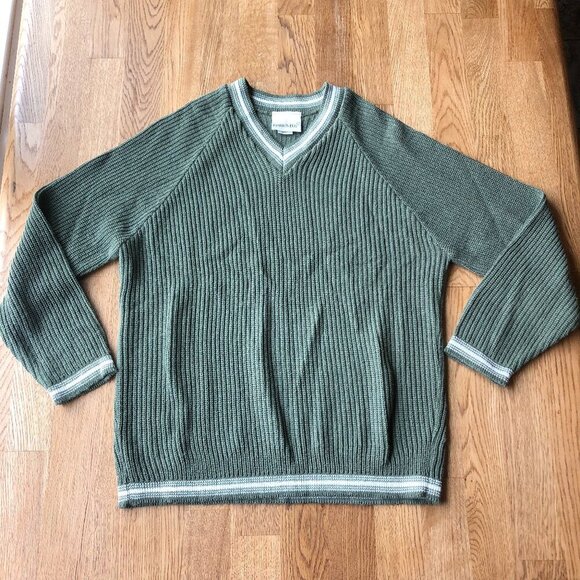 Vintage Sweaters - Vintage Fashion Bug Green Knit Sweater Grandpa Small